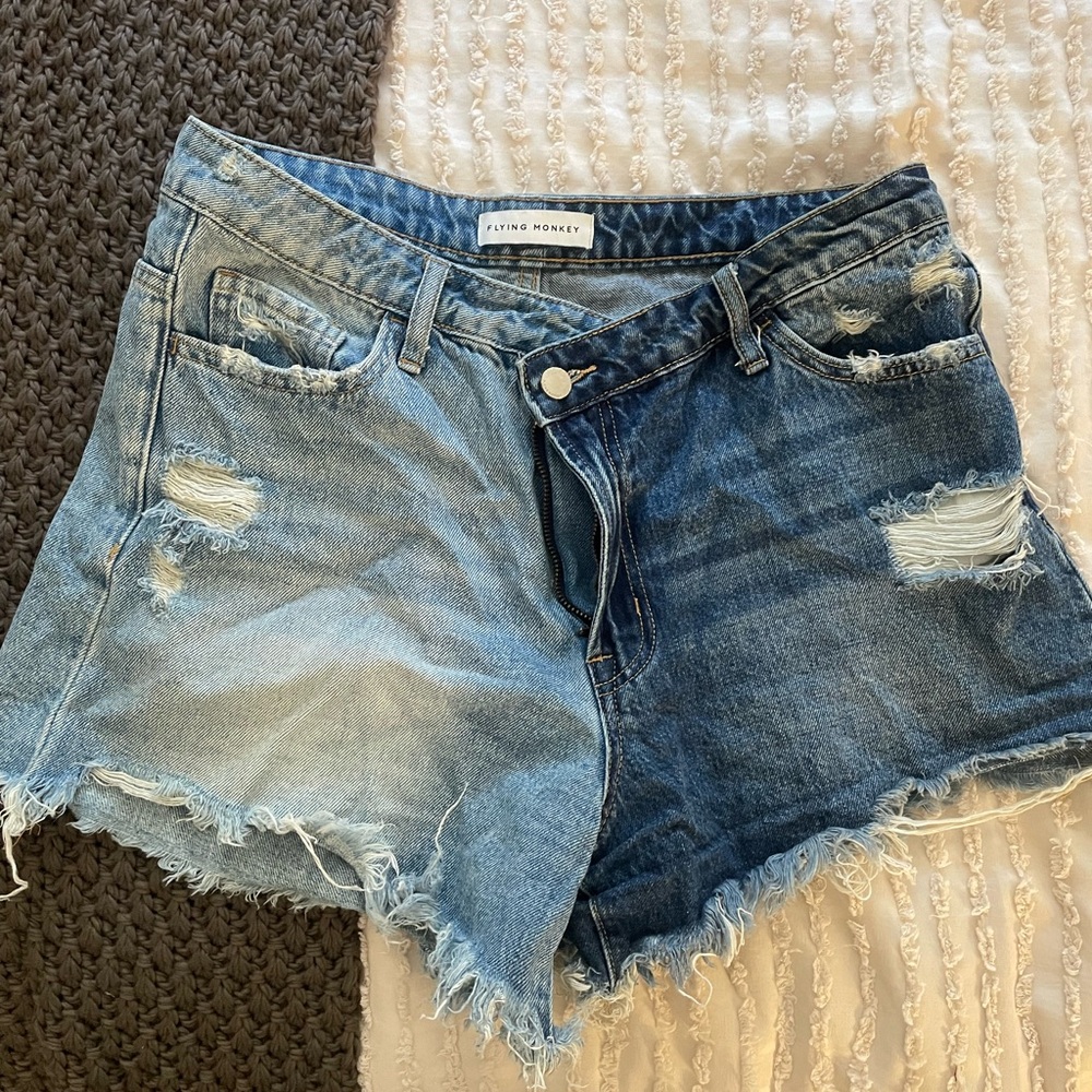 Flying Monkey Two-Tone Distressed Jean Shorts